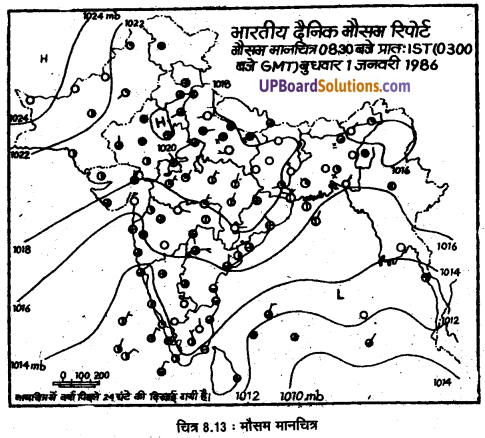 UP Board Solutions for Class 11 Geography Practical Work in Geography Chapter 8 Weather Instruments. Maps and Charts (मौसम यंत्र, मानचित्र तथा चार्ट) img 10